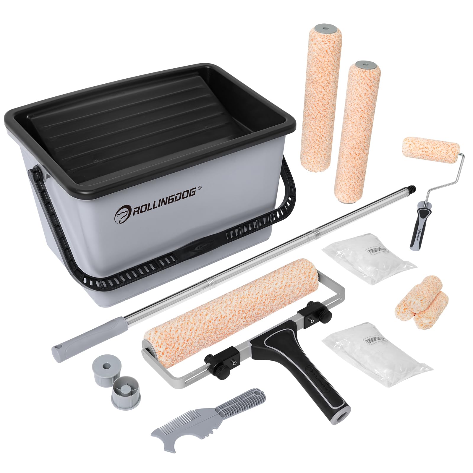 ROLLINGDOG 12 Inch Paint Roller Set | Microfiber Kit with Extension Pole