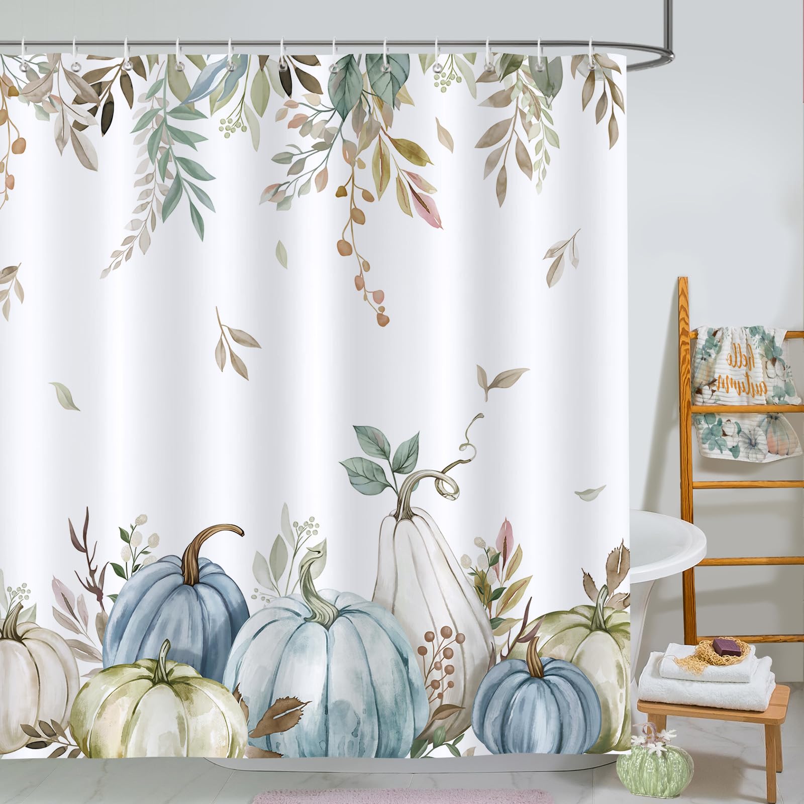 Bonhause Autumn Pumpkin Shower Curtain | Waterproof Fall Decor | 180x180cm