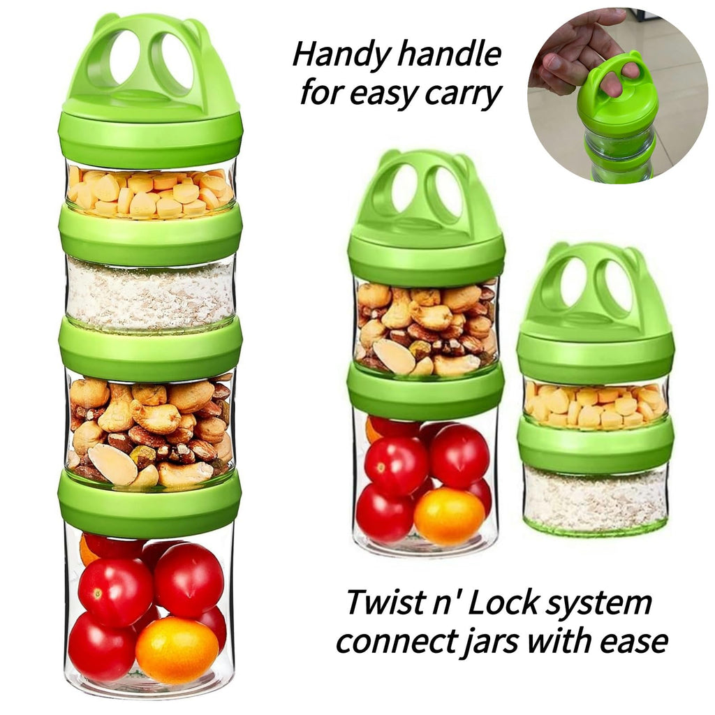 SELEWARE Stackable Snack Containers | 4-Piece Airtight Leak-Proof Jars