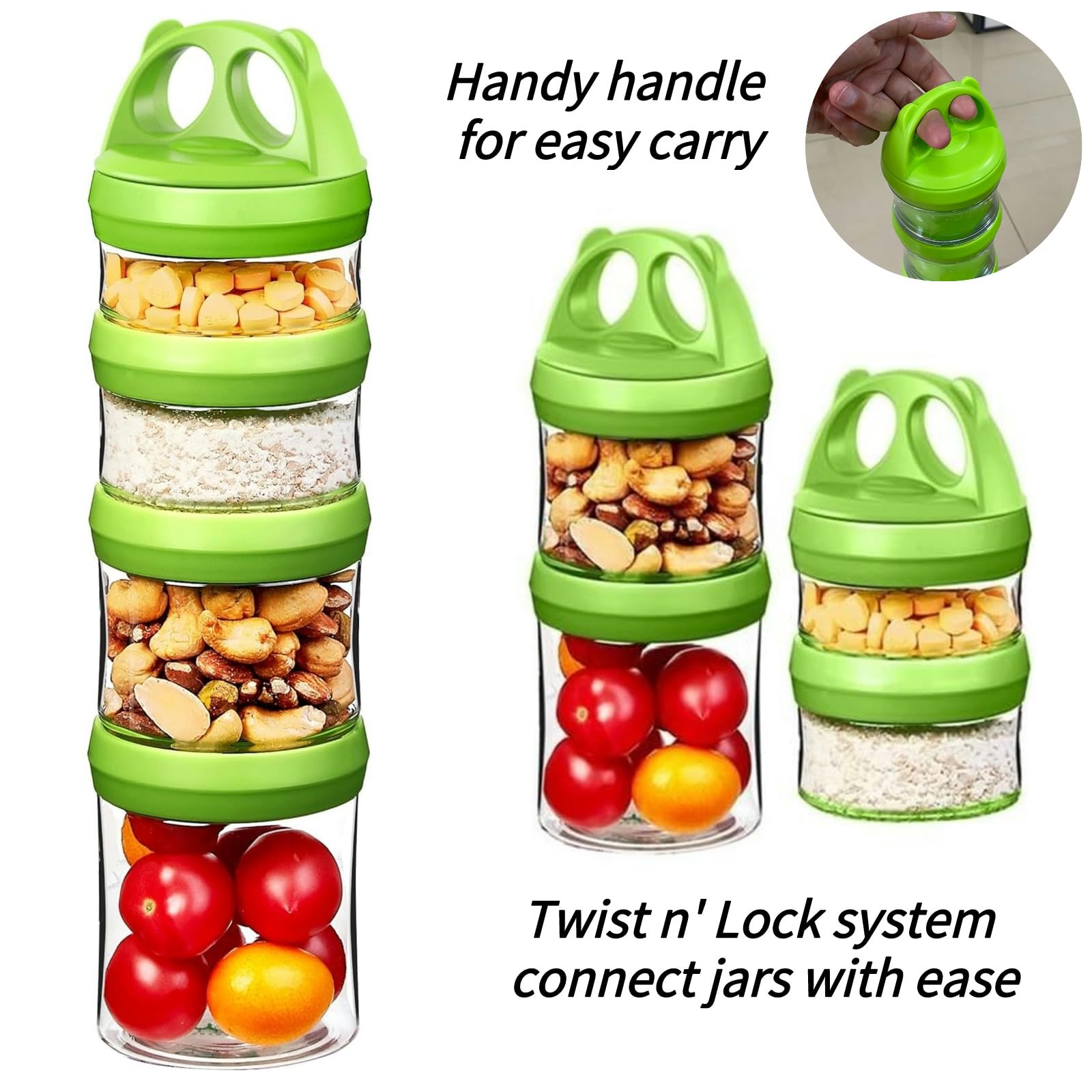 SELEWARE Stackable Snack Containers | 4-Piece Airtight Leak-Proof Jars