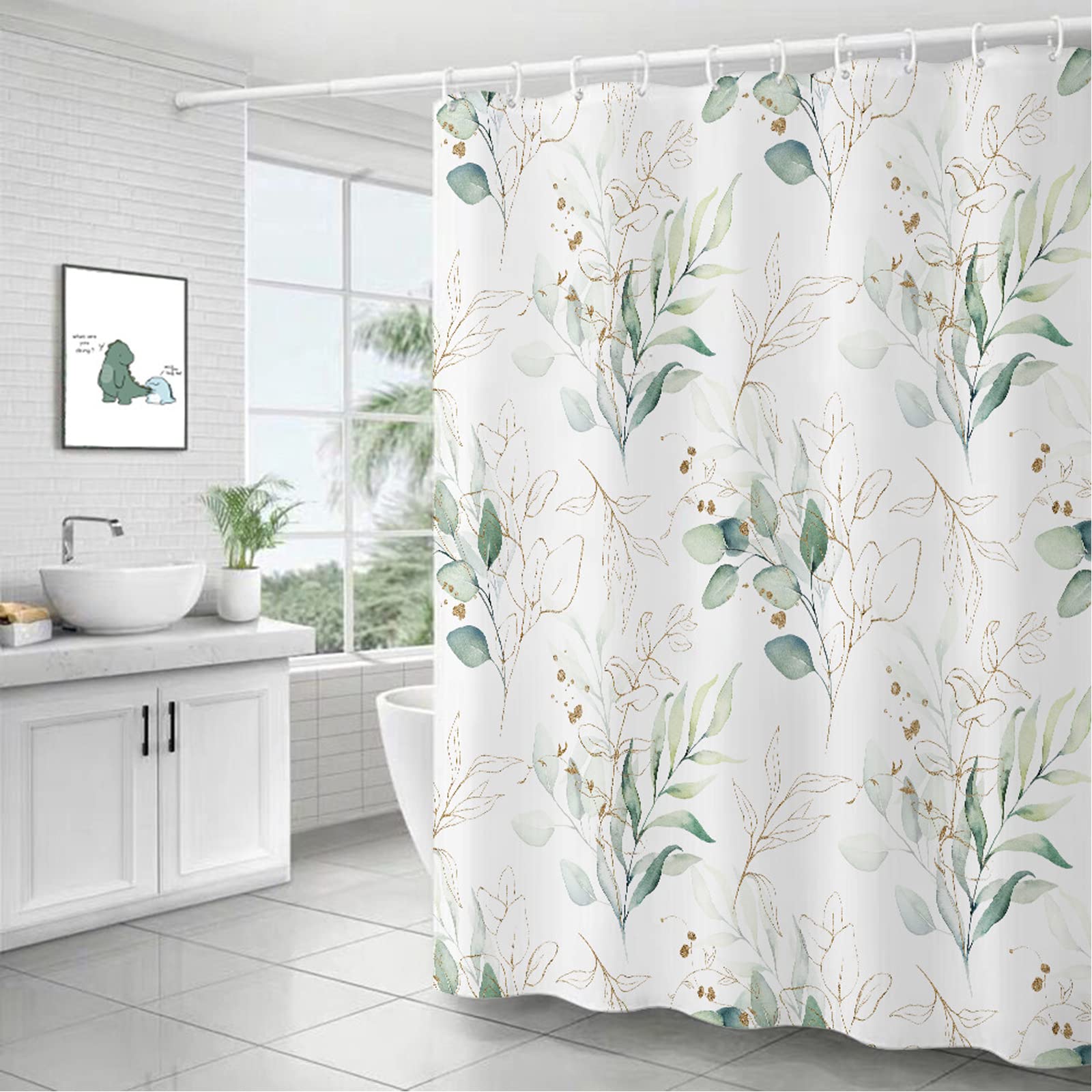 BANLMEYD Green Leaf Shower Curtain | Waterproof & Mould Resistant – 71x71in