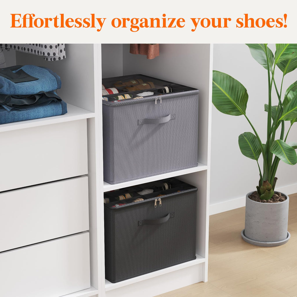 Lifewit Shoe Storage Organizer for Closet | Foldable 16-Pair Bin, 2 Pack