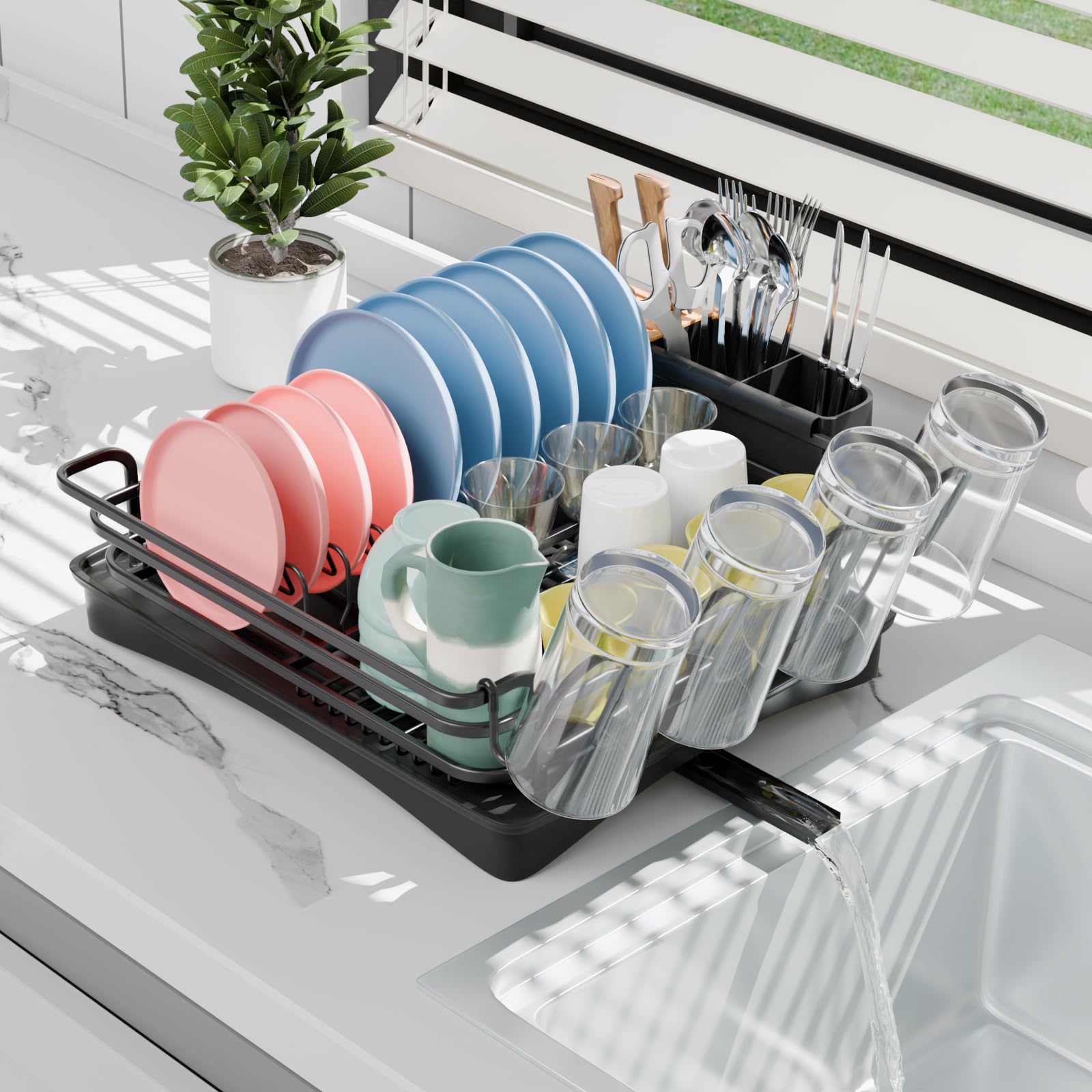 BRIAN & DANY Aluminum Dish Drying Rack | Rust-Proof Drainer with Swivel Spout