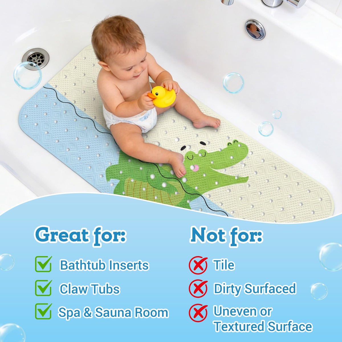 zxevg Baby Bath Mat Non Slip Anti Mould 100x40cmCrocodile