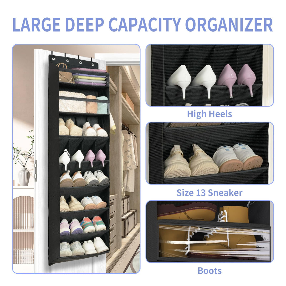 FENTEC Over Door Shoe Storage Organiser, 8 Tier Hanging Shoe Rack Storage - image 2