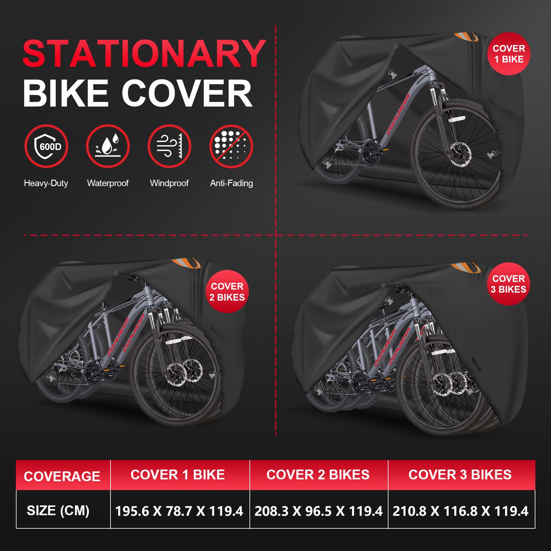 Zettum Bike Cover for 2 Bikes – 600D Heavy Duty Waterproof Outdoor Storage