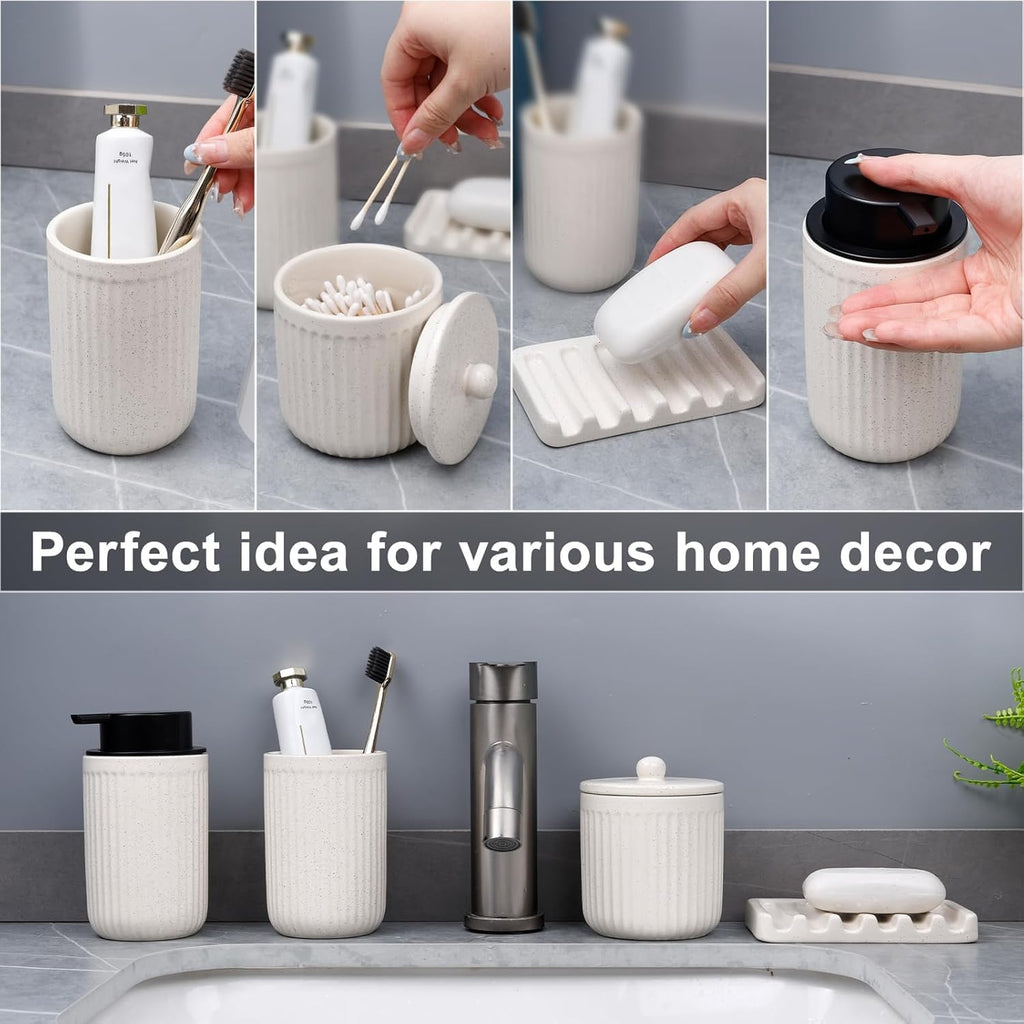 BosilunLife Ceramic Bathroom Accessories Set - Bathroom Counter Soap Set Beige Bathroom Decor Sets Accessories Bathroom Lotion Soap Dispenser and - image 3