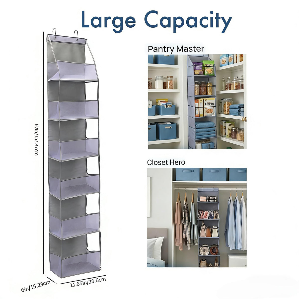 TYEQWT Over Door Hanging Organiser Grey, 6 Mesh Pockets for Bathroom