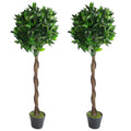 Leaf Pair of Artificial Bay Laurel Ball Trees, Green Twist, 120cm (4ft)