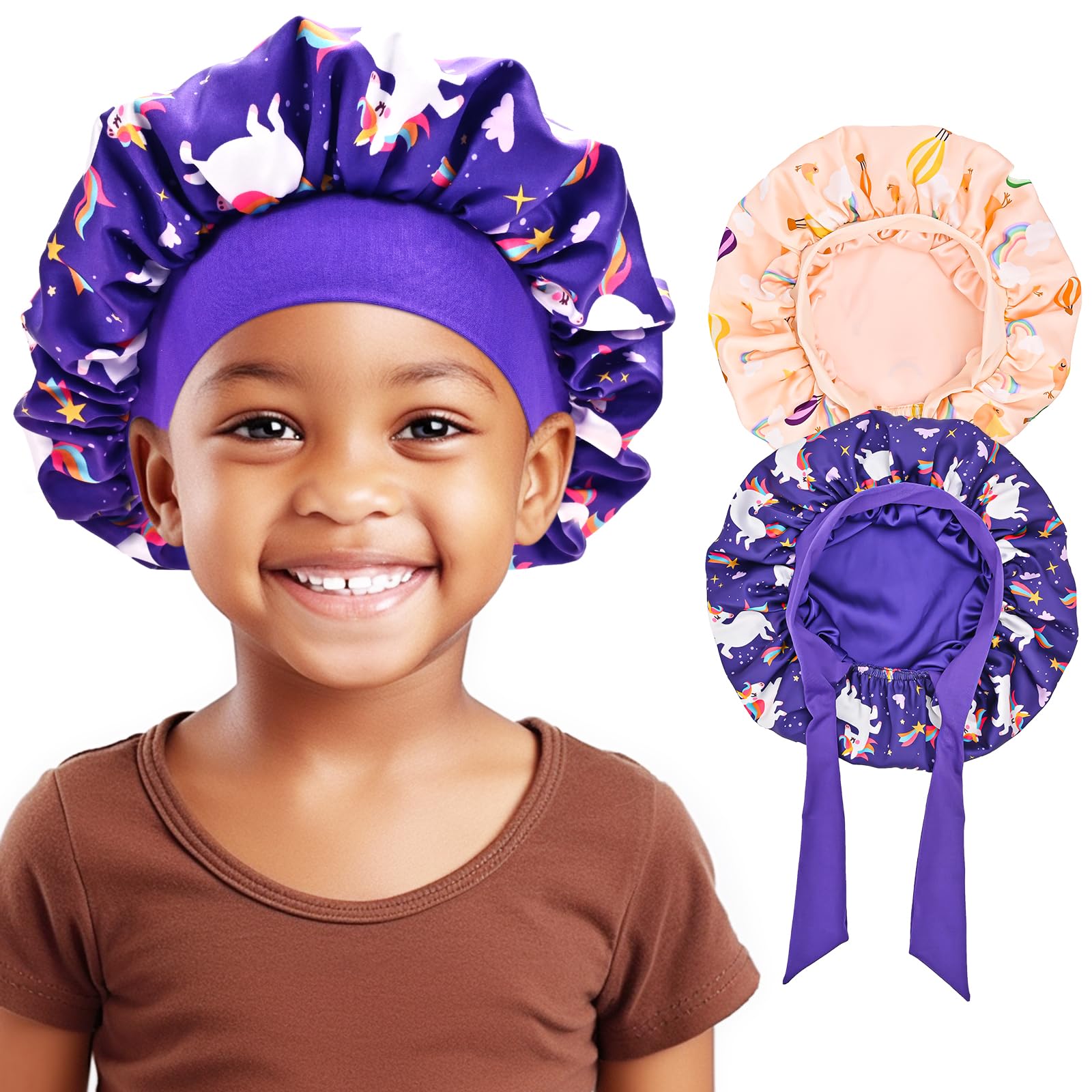 Lolalet Kids Satin Bonnet - 2 Pack Reversible Silk Sleep Cap for Girls