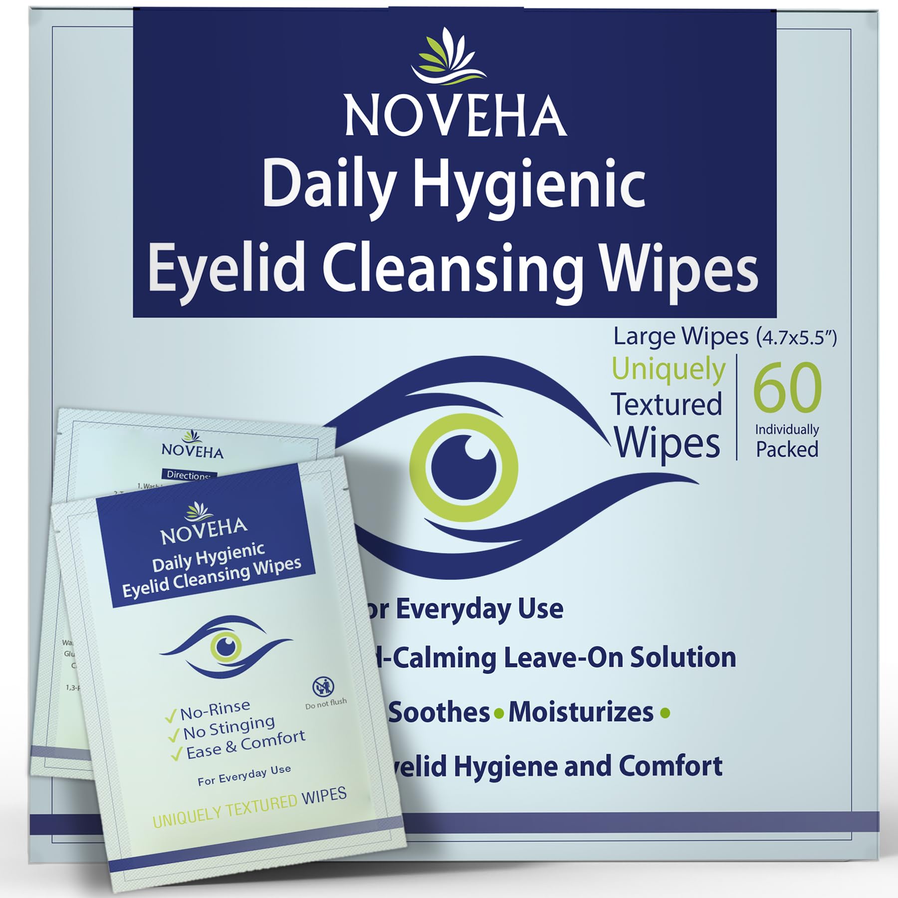NOVEHA Eyelid & Lash Wipes – 60ct Hypoallergenic Blepharitis Cleanser