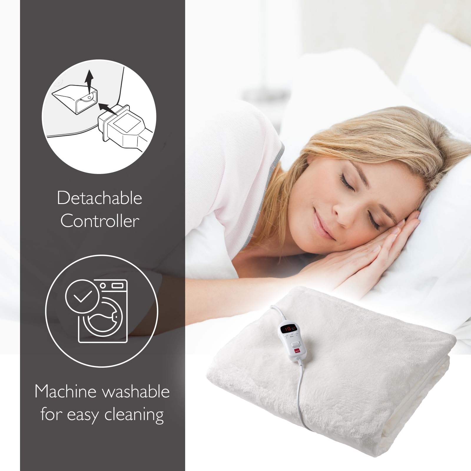 Sensio Home Heated Throw Electric Blanket - Cream Flannel Fleece - 160x120cm