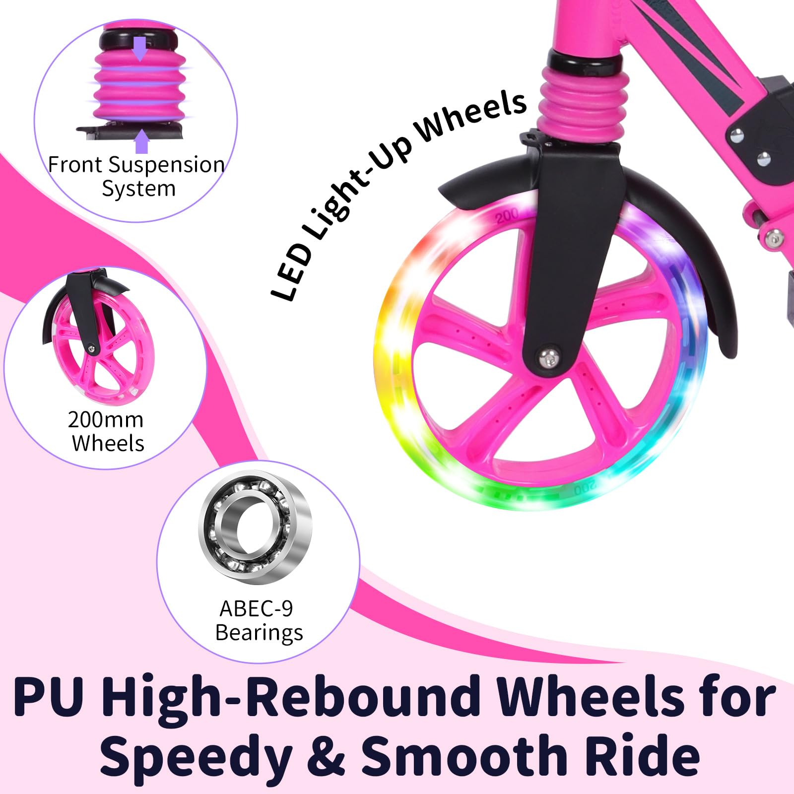 BELEEV V8 Light-Up Folding Scooter – Adjustable 2-Wheel Commuter for Kids