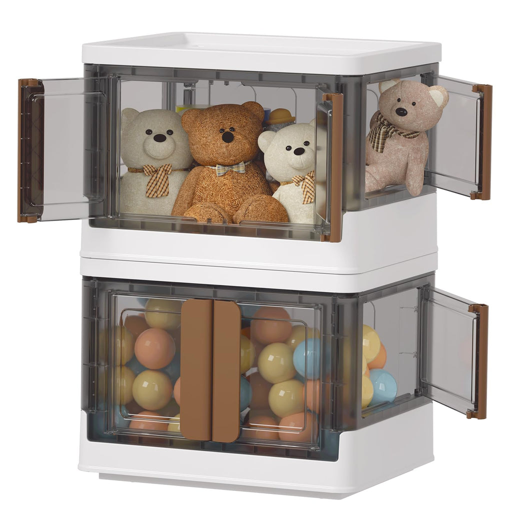 HAIXIN 72L Collapsible Storage Bins | Stackable 4-Door Plastic Organiser