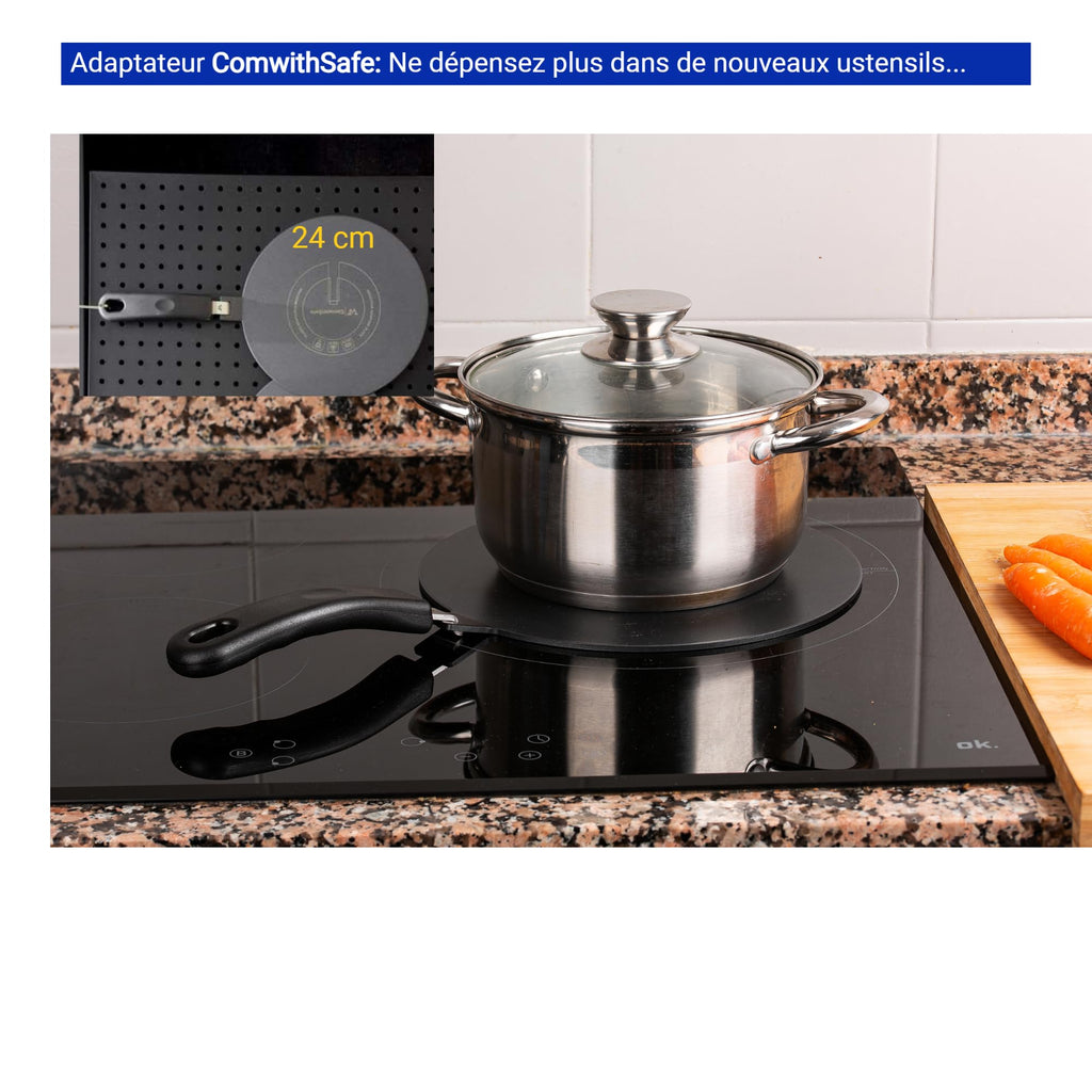 ComwithSafe 24cm Induction Adaptor – Heat Diffuser with Removable Handle