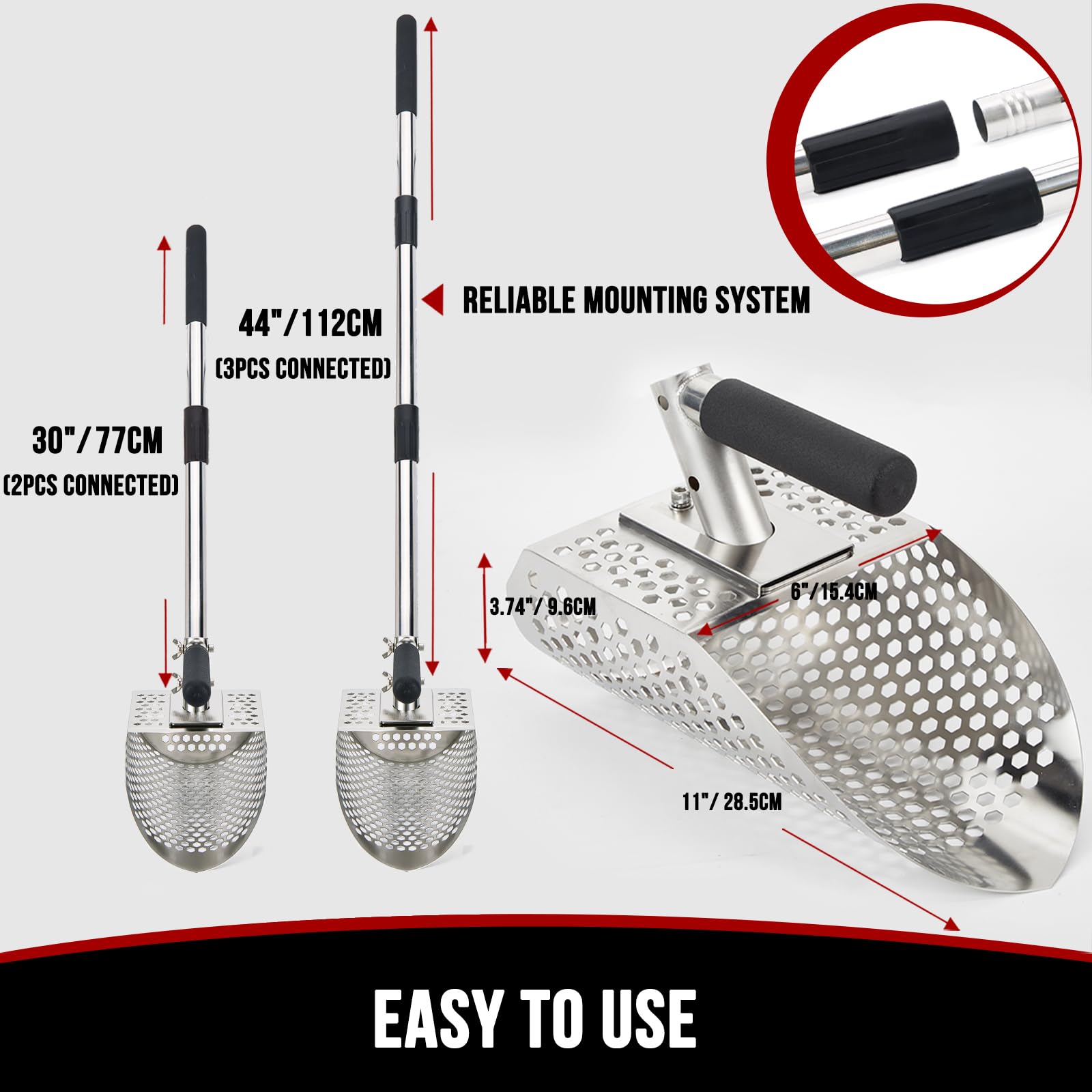 Stainless Steel Sand Scoop for Metal Detecting with Long Handle