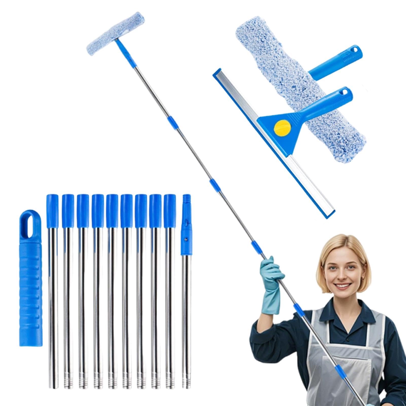 Window Squeegee Cleaner Kit | 3.82m Long Handle Scrubber