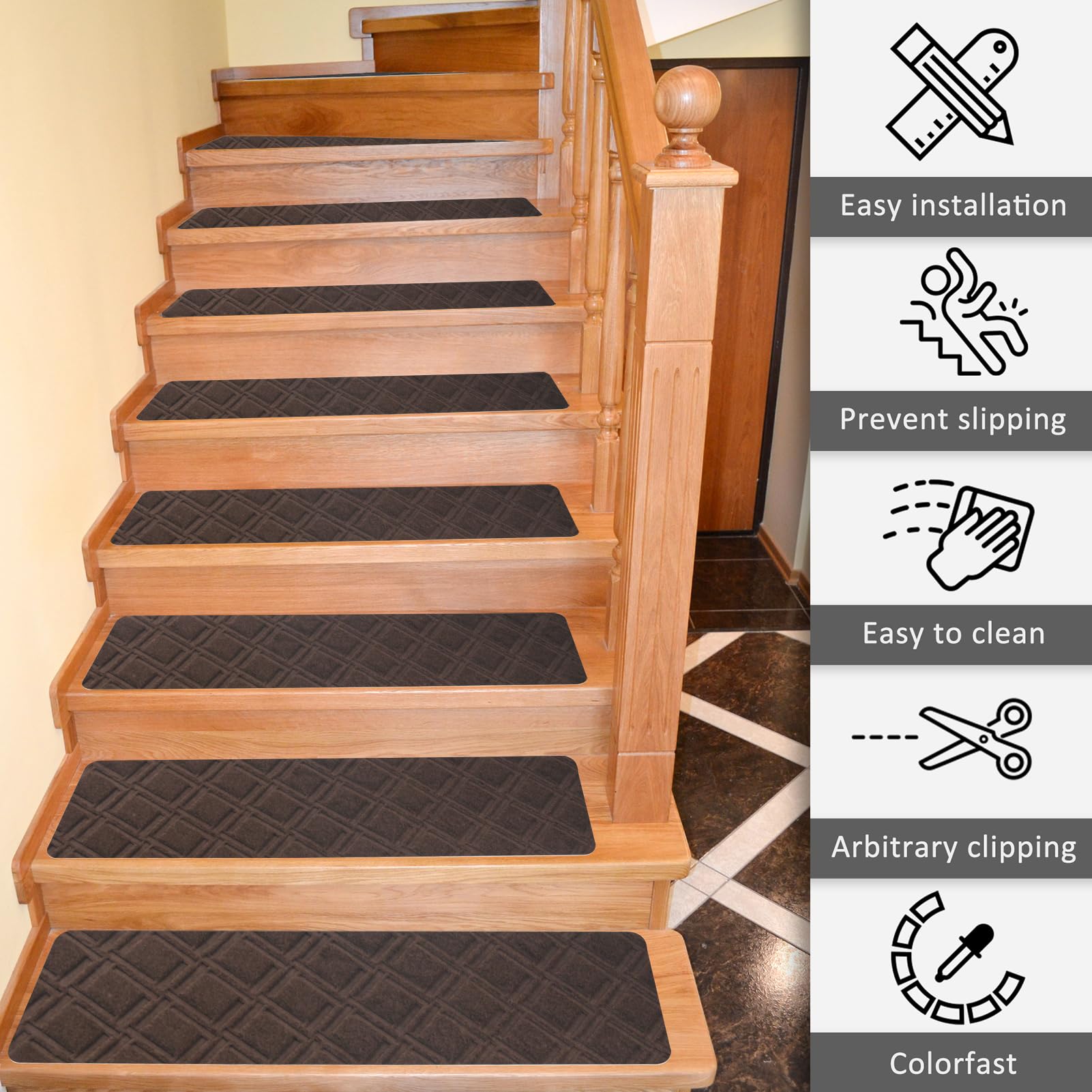 Triceratops Non-Slip Stair Treads - 14-Pack Washable Wool Blend Runners