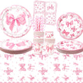 Pink Bow Party Tableware Set – 101pc Coquette Birthday Kit