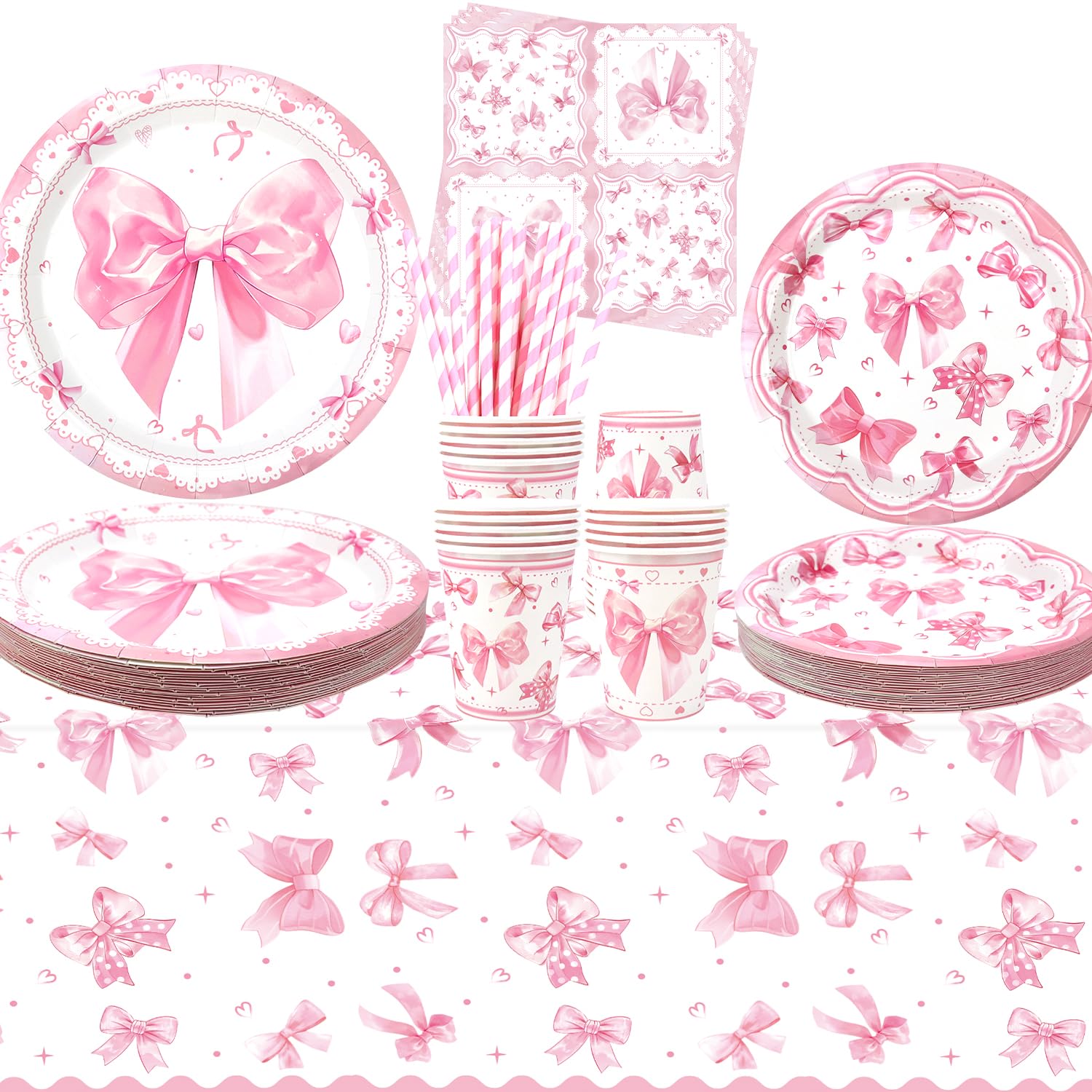 Pink Bow Party Tableware Set – 101pc Coquette Birthday Kit