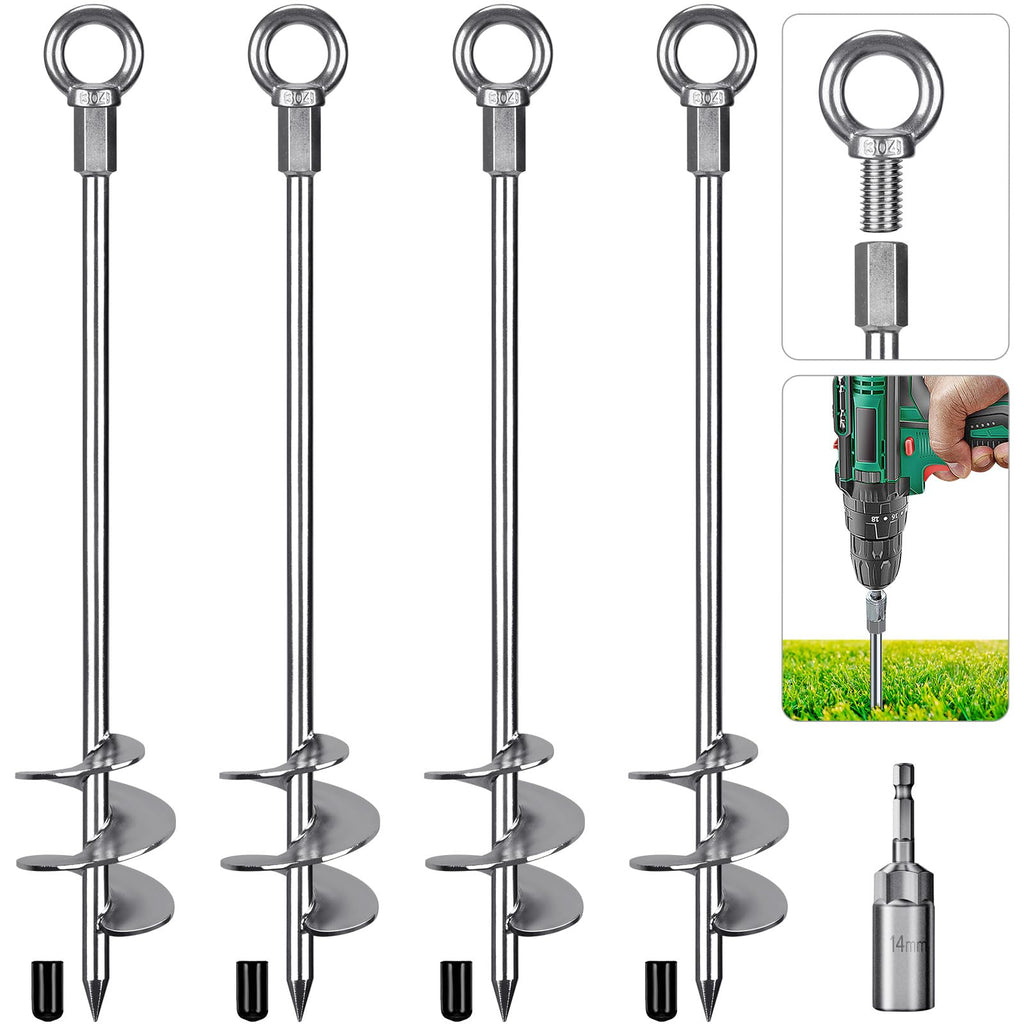 Insaga 30" Ground Anchors – 4pc Heavy Duty Steel Spiral Earth Anchors