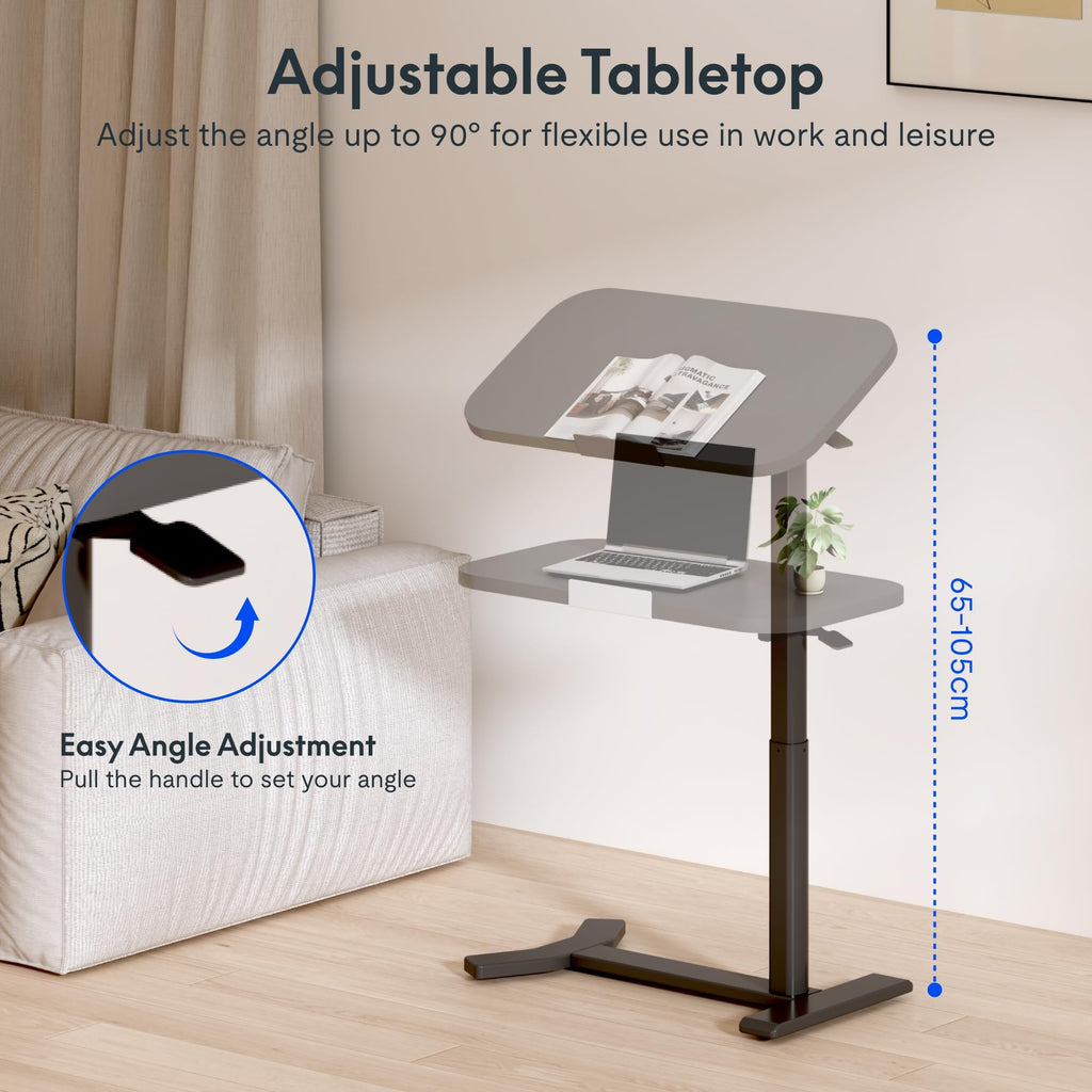 FLEXISPOT Overbed Table with Wheels, Adjustable Height Bedside Table, Rolling Laptop Desk for Bed Sofa, Small Standing Desk 60 x 40 cm
