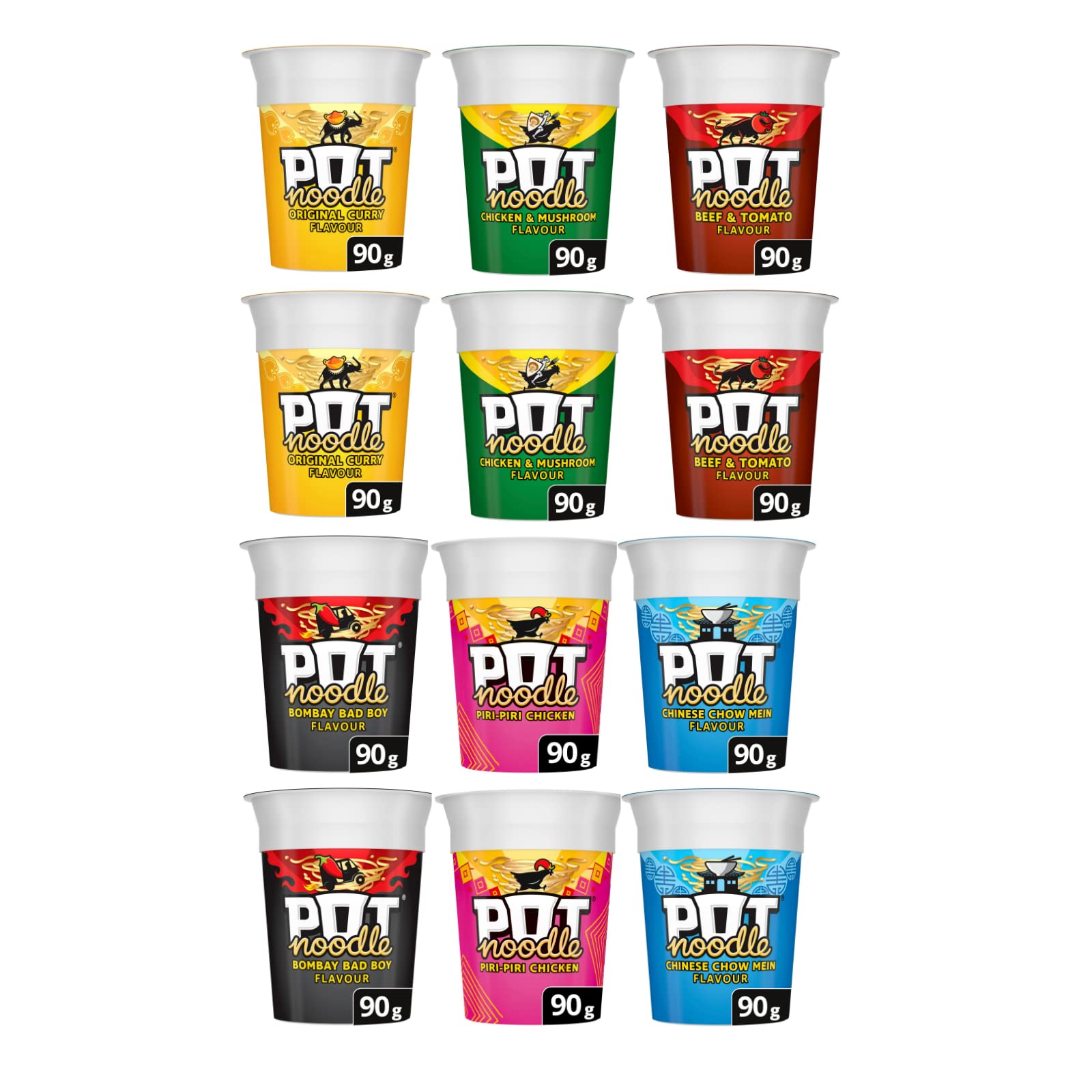 Pot Noodle Variety Pack - 12 Instant Noodle Pots with 6 Flavours