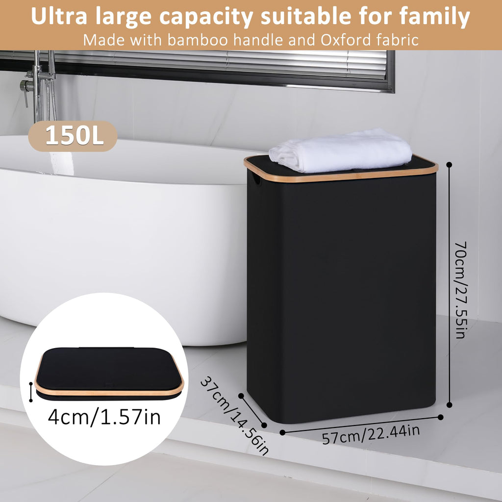 iEGrow 150L Double Laundry Basket with Lid – Foldable 2 Compartment Hamper