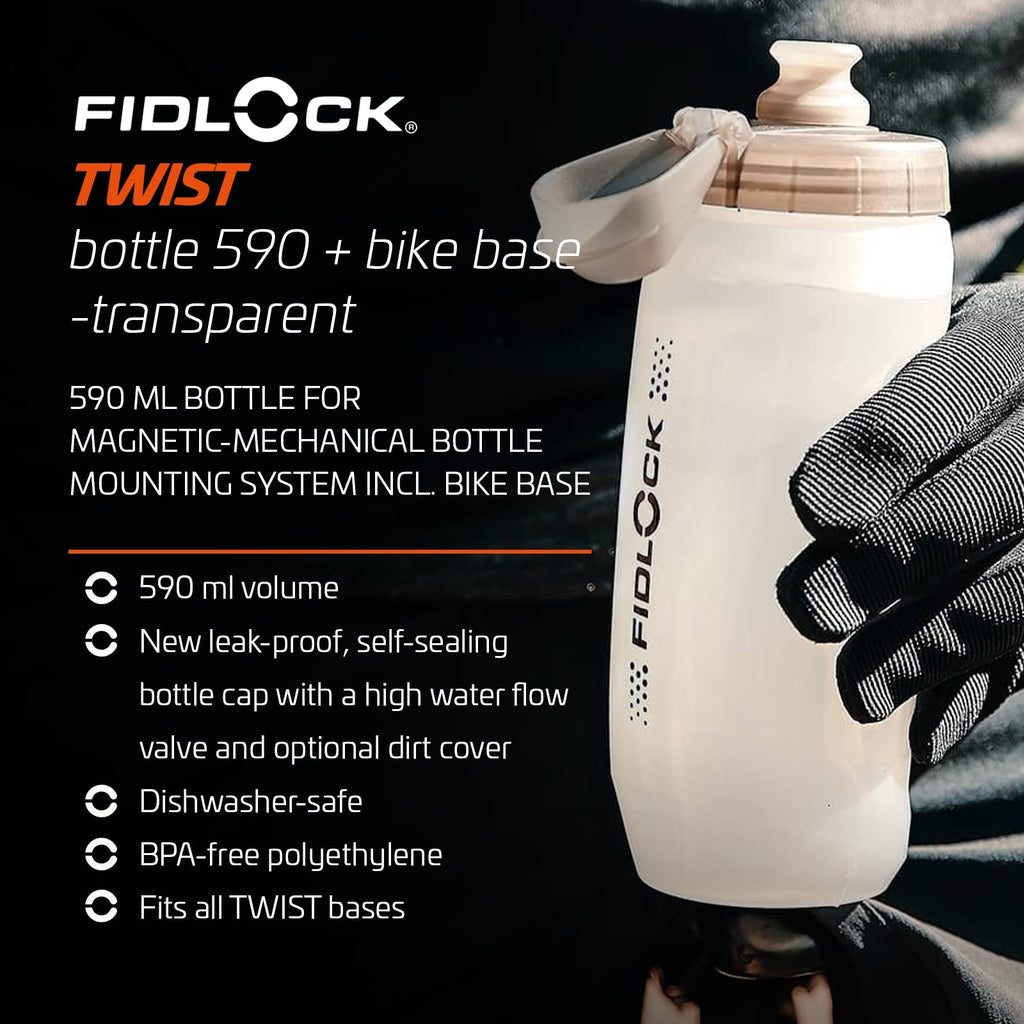 Fidlock TWIST 590ml Magnetic Bike Bottle with Base – Clear BPA Free