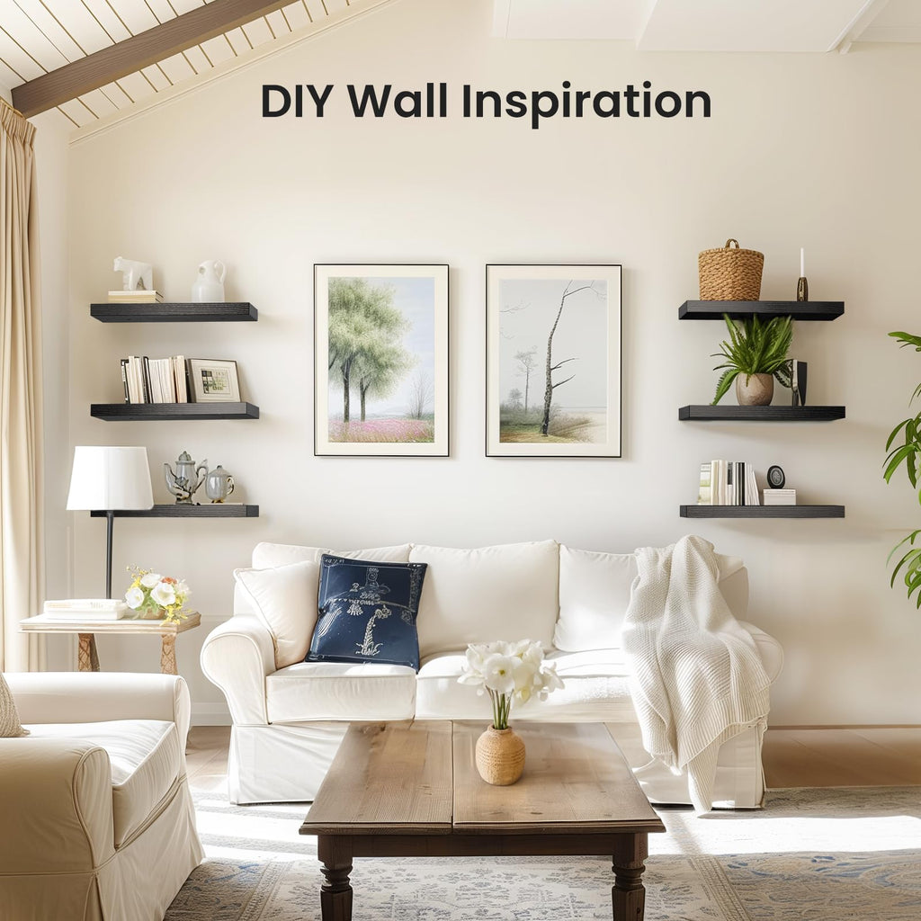STOREMIC Black Floating Shelves – Set of 3 Modern MDF Wall Shelves