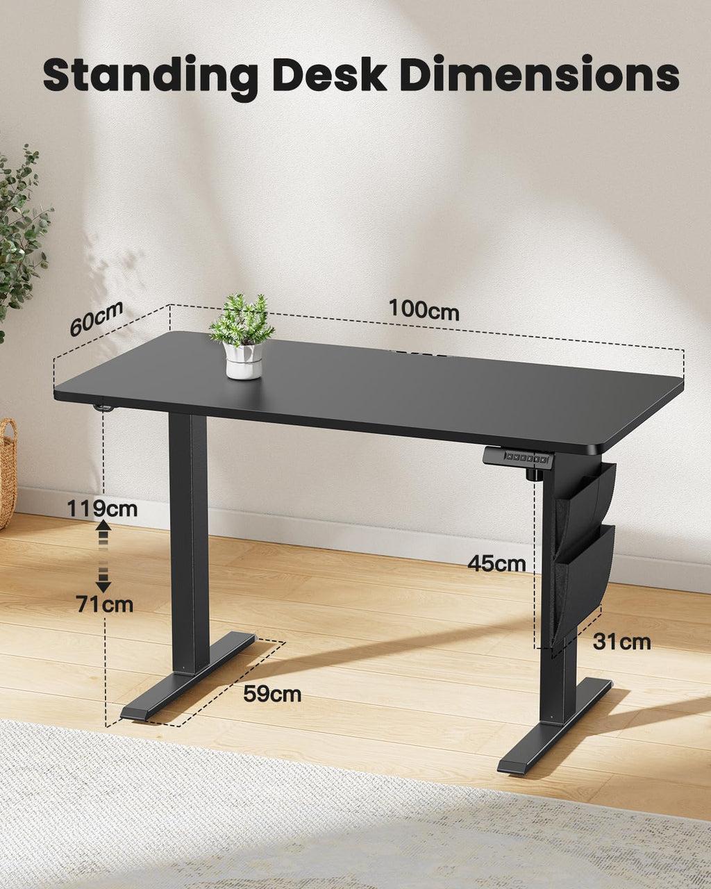 ErGear Electric Standing Desk – 100x60cm Height Adjustable Sit Stand Desk