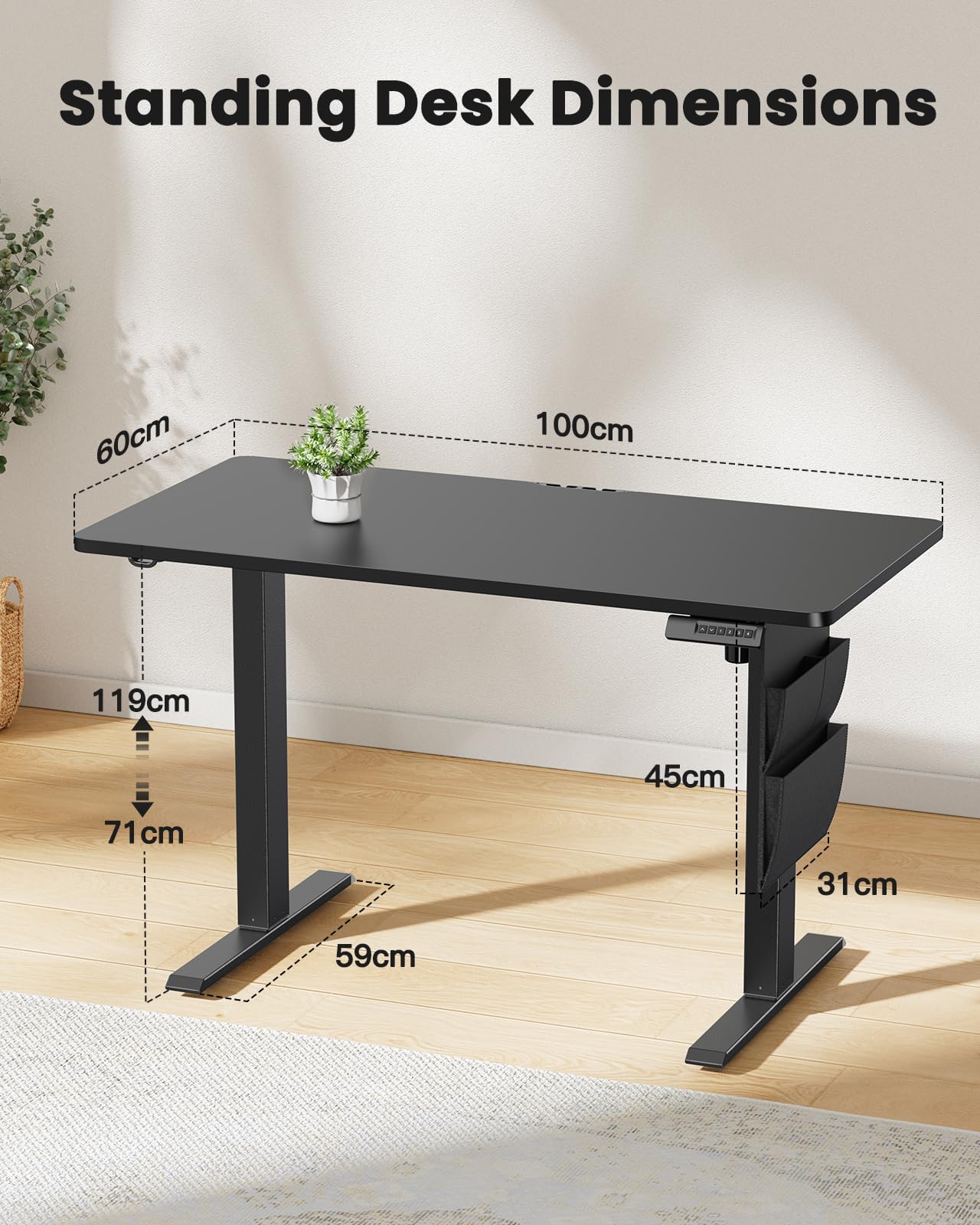 ErGear Electric Standing Desk – 100x60cm Height Adjustable Sit Stand Desk