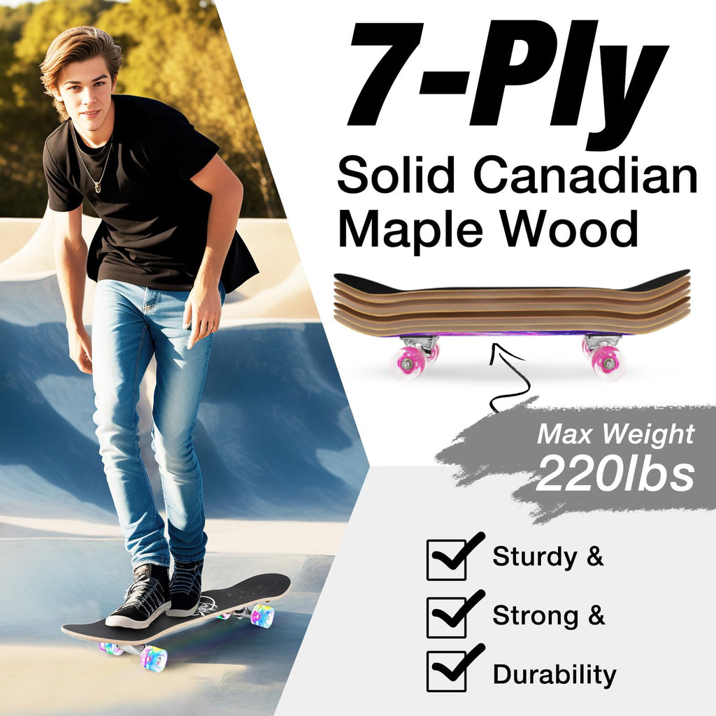 BELEEV Complete Skateboard | 31x8 Inch 7-Layer Canadian Maple Deck