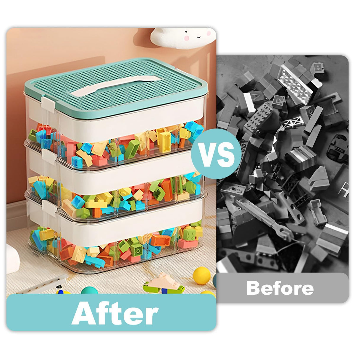 Storage Boxes,Kids Toy Lego Box,Stackable Toys Organizer with Lid,Handle,Plastic Multi Compartment Containers Chest Case for Storing - image 4