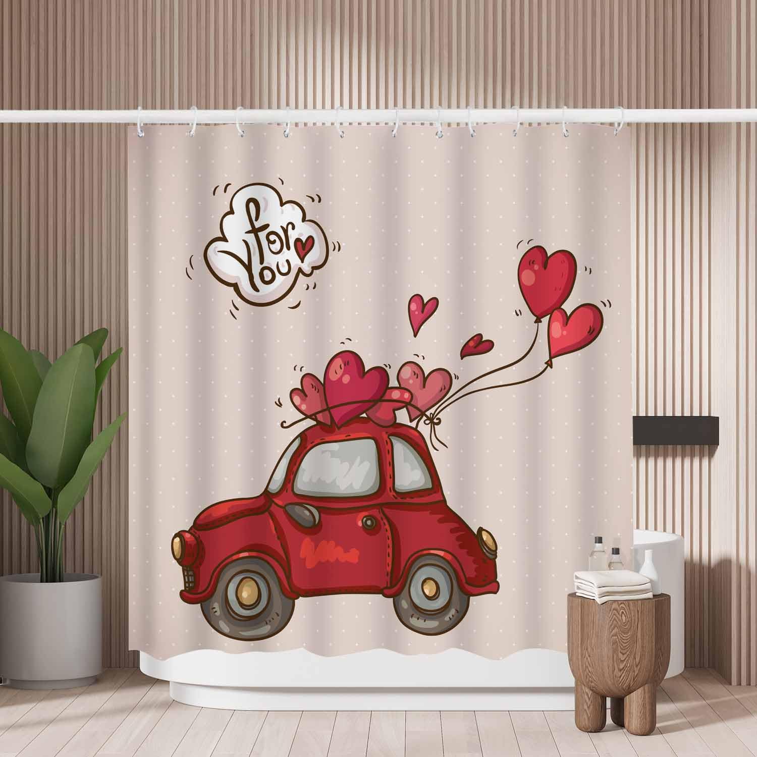 Jolof Store Red Car Shower Curtain – Mold Resistant Waterproof Polyester