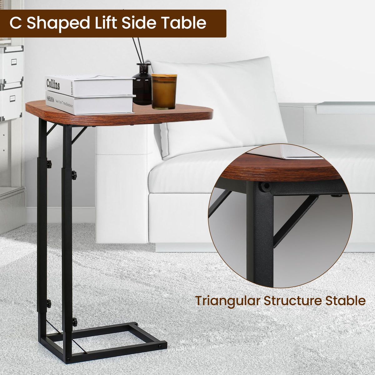 OFIDELITY Side Table, Height Adjustable C table, End Table for Sofa, Couch & Bedside - image 5