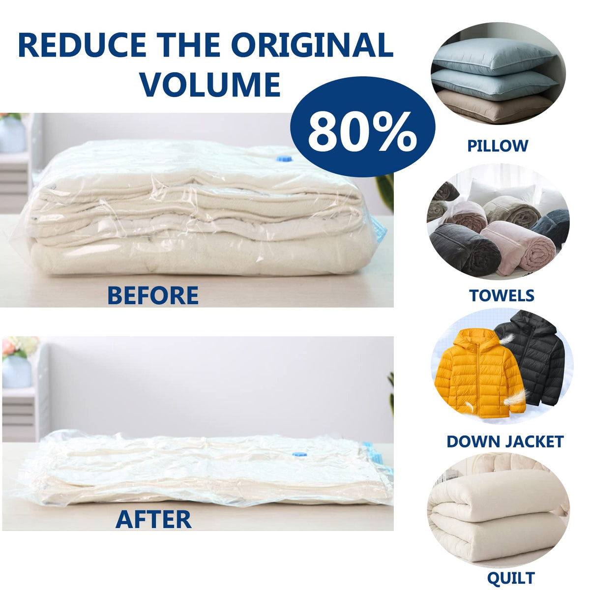 Vacuum Storage Bags for Clothes - 6 Pack2 Jumbo + 2 Large Medium Reusable Sealer with Double Zip Seal Travel Space Saver Duvets, Bedding, Quilts - image 4
