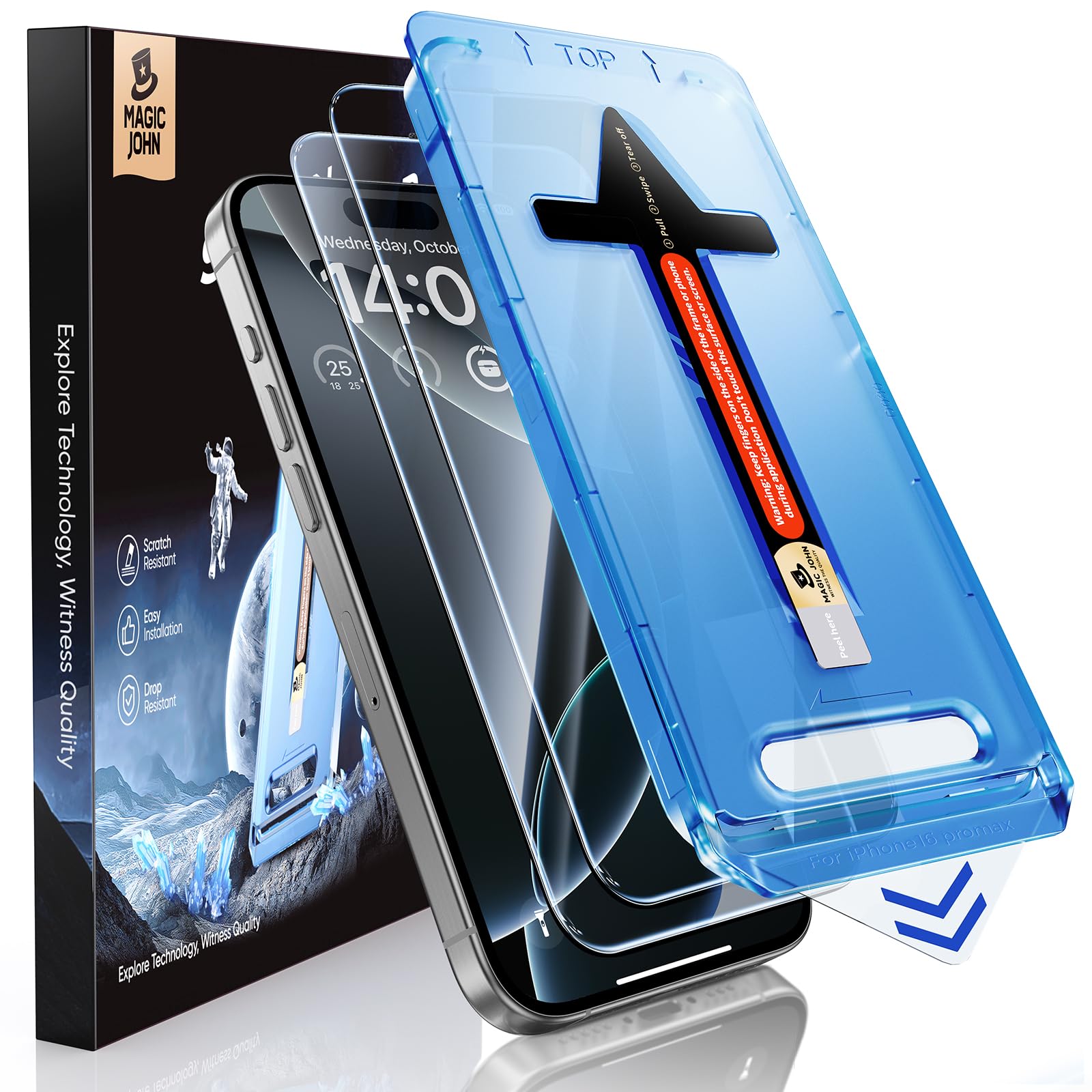 MAGIC JOHN iPhone 16 Pro Max Tempered Glass Screen Protector – 2 Pack