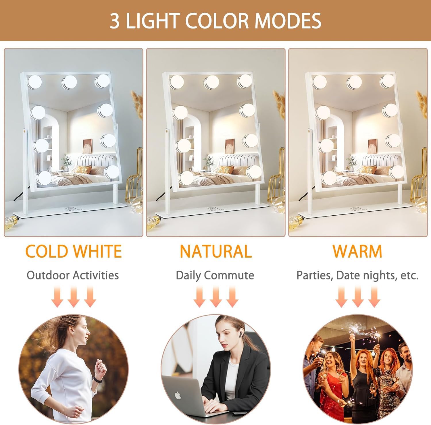 FENCHILIN Hollywood Vanity Mirror with 9 LED Bulbs and 360° Rotation