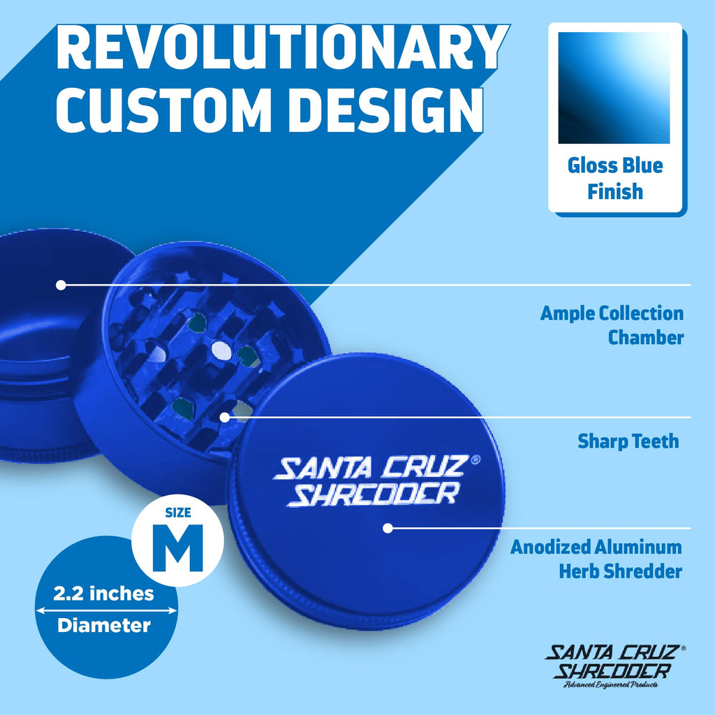 Santa Cruz Shredder 3-Piece Medium Herb Grinder | Blue Aluminum 2.125"