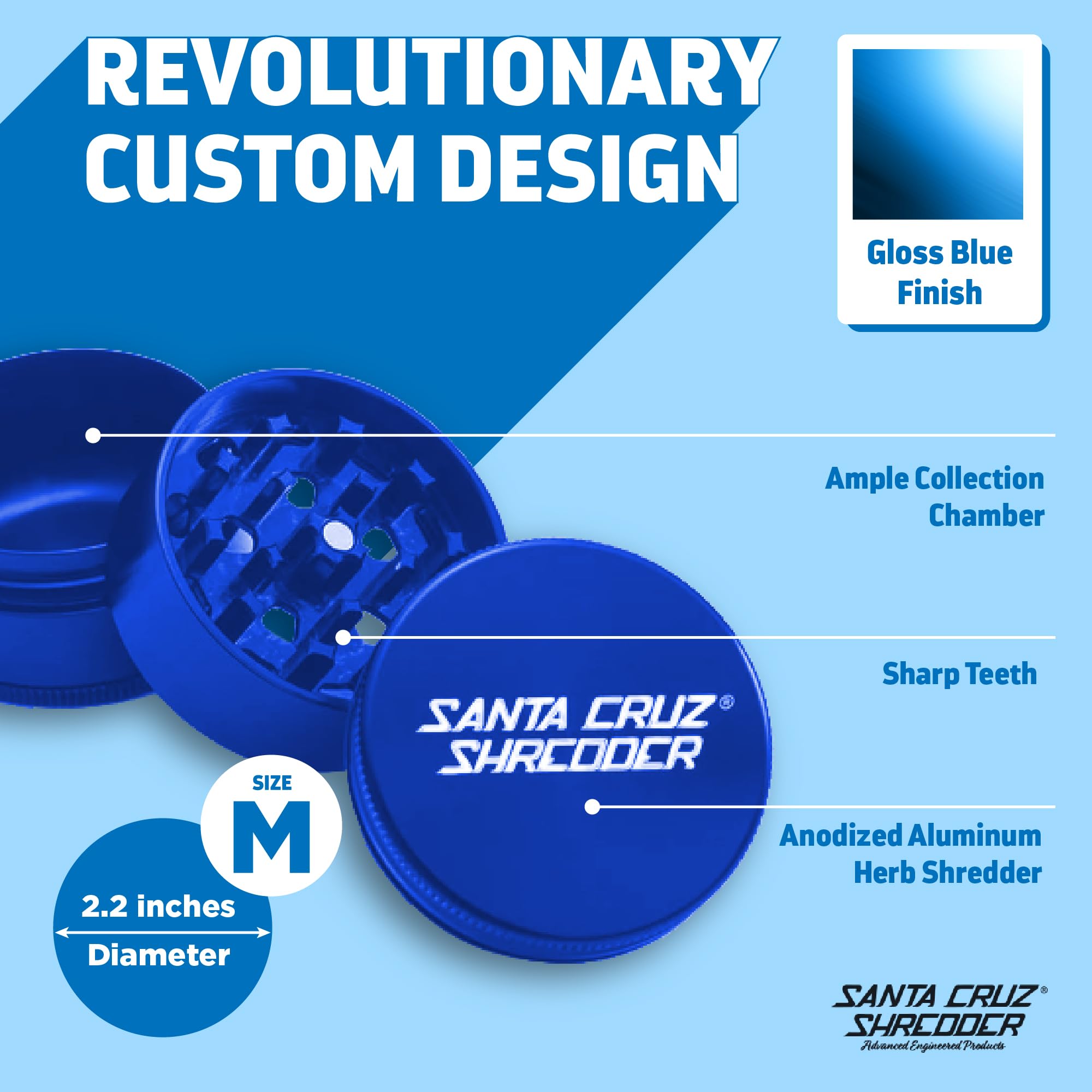 Santa Cruz Shredder 3-Piece Medium Herb Grinder | Blue Aluminum 2.125"