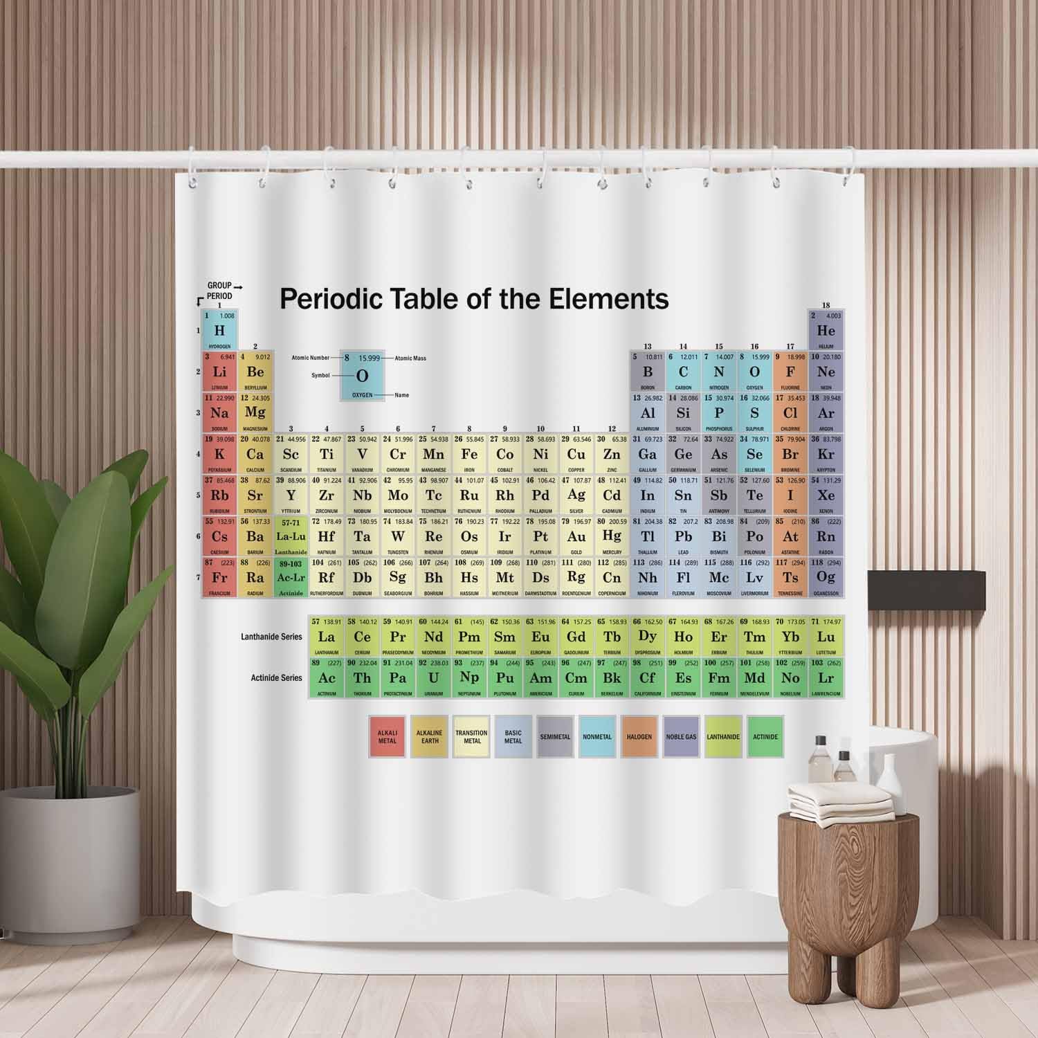 Jolof Store Periodic Table Shower Curtain – Waterproof Polyester Fabric