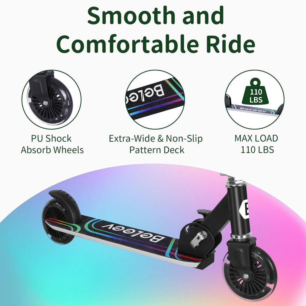 BELEEV V2 Kids Kick Scooter | Light-Up Wheels & Deck | Foldable 2-Wheel