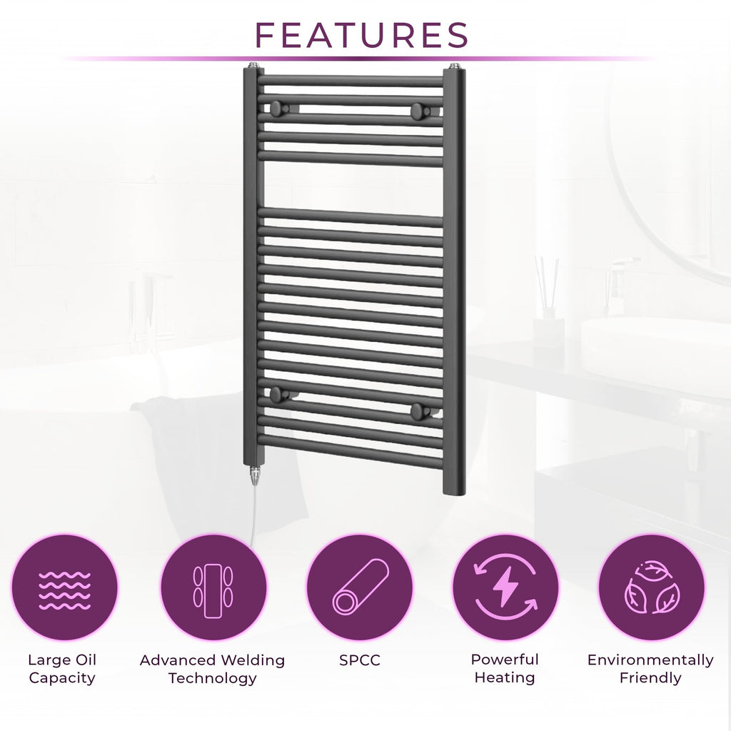 Newark Anthracite Electric Heated Towel Rail Wall Mounted Slim Ladder Design Bathroom Radiator - 770mm x 500mm