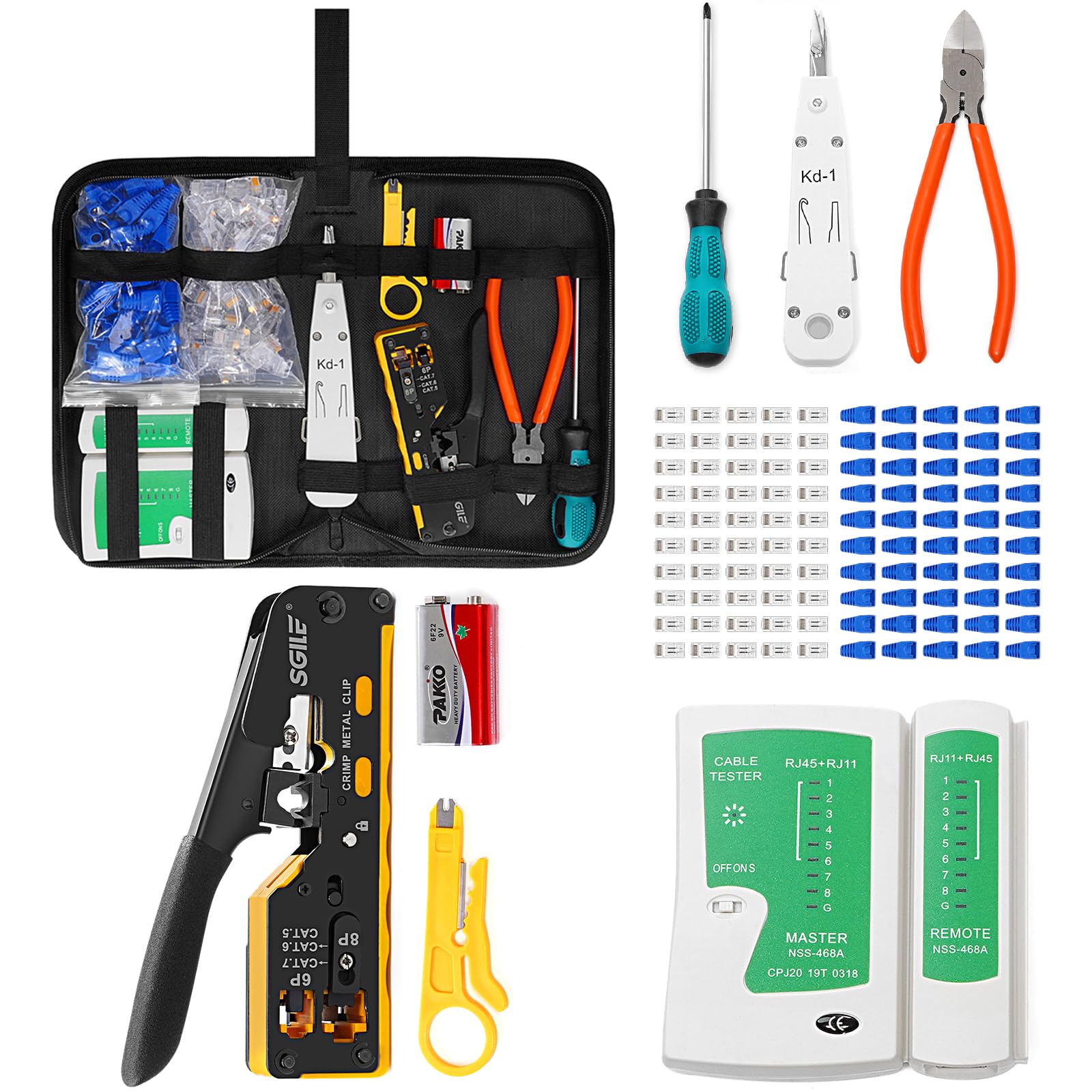 SGILE RJ45 Pass Through Crimping Tool Kit for Cat5 Cat6 Cat7 Ethernet