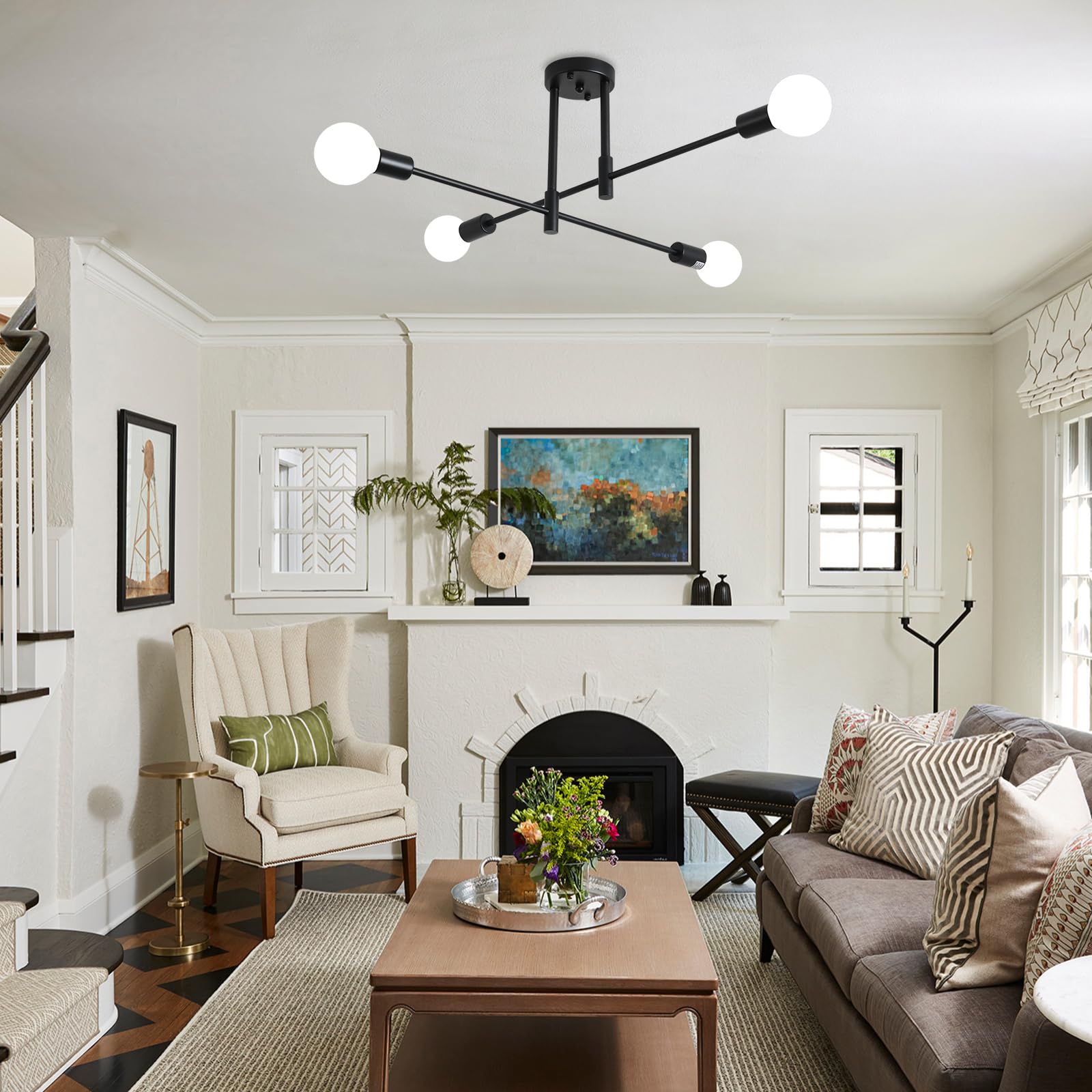 MRHYSWD Black Sputnik Ceiling Light – 4-Light Modern Industrial Chandelier