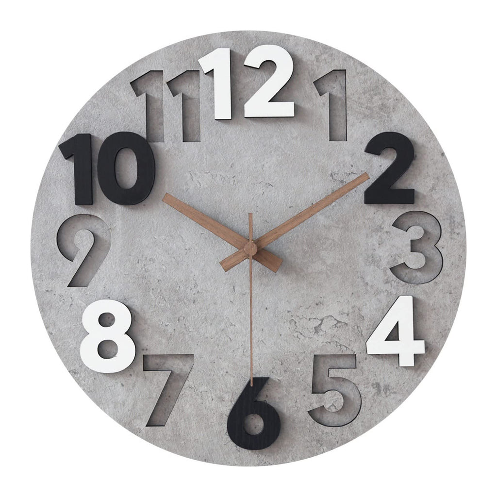 Stellarize 12 Inch Silent Wooden Wall Clock | Modern 3D Grey Decor