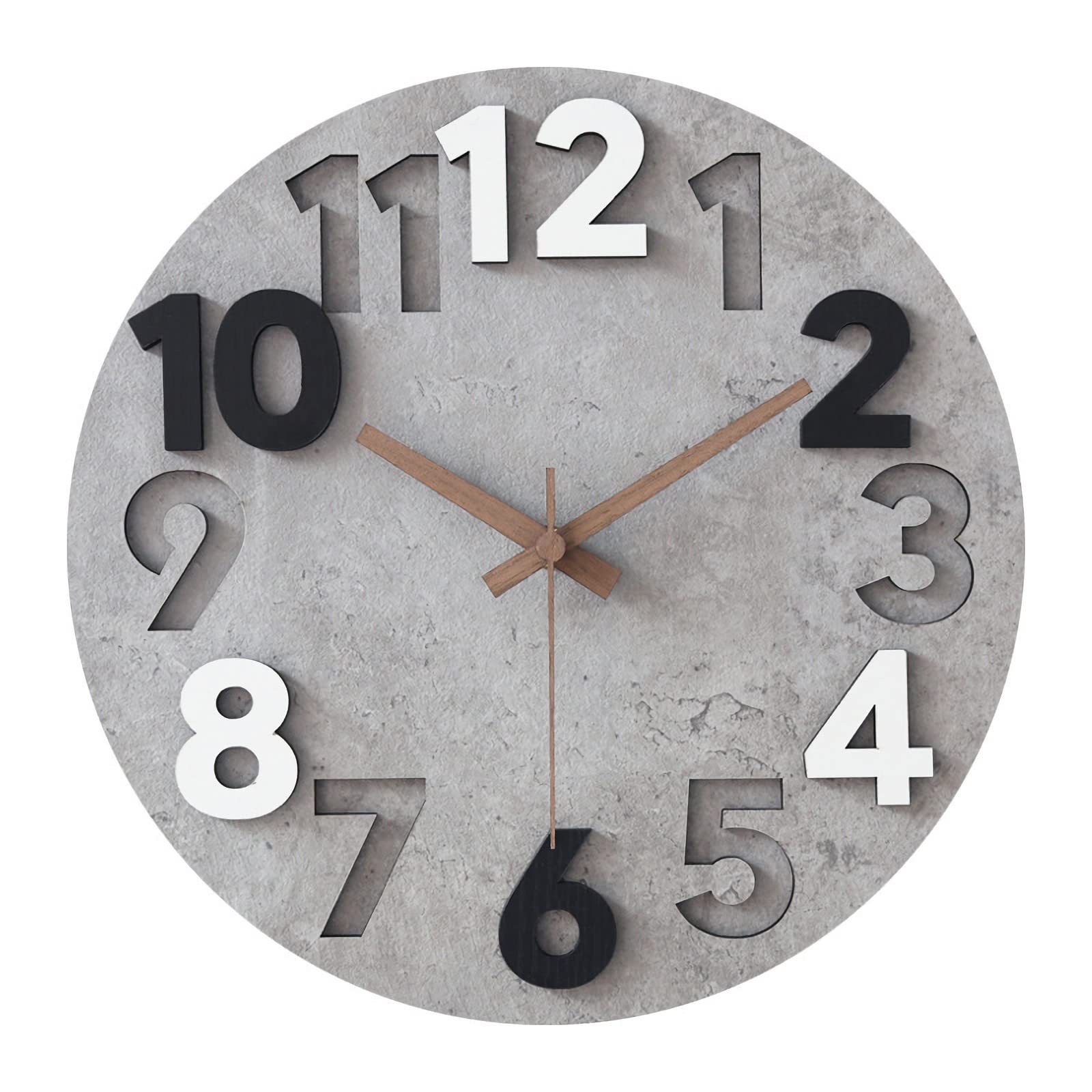 Stellarize 12 Inch Silent Wooden Wall Clock | Modern 3D Grey Decor