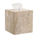 TOLIDA Square Travertine Tissue Box Cover – Natural Stone Cube Holder, Beige
