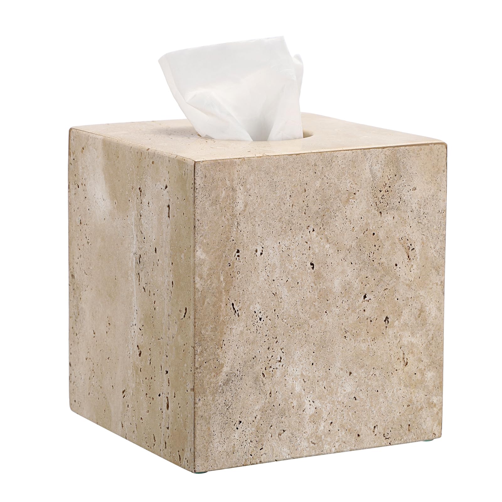 TOLIDA Square Travertine Tissue Box Cover – Natural Stone Cube Holder, Beige